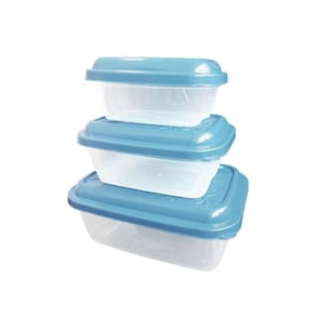Jogo Potes Vasilhas 3 Peças Retangular 200/400/800Ml Azul