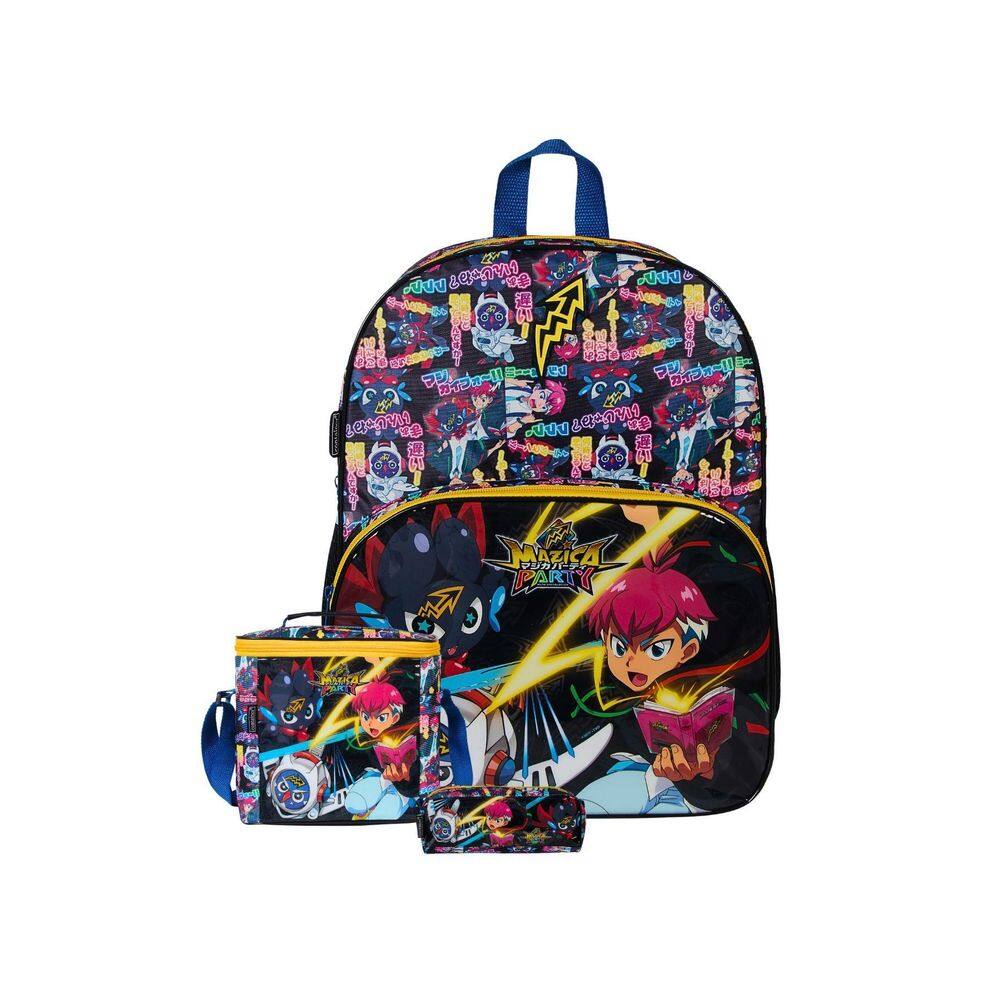 Kit Escolar Mazica Mochila Costas + Lancheira + Estojo Anime