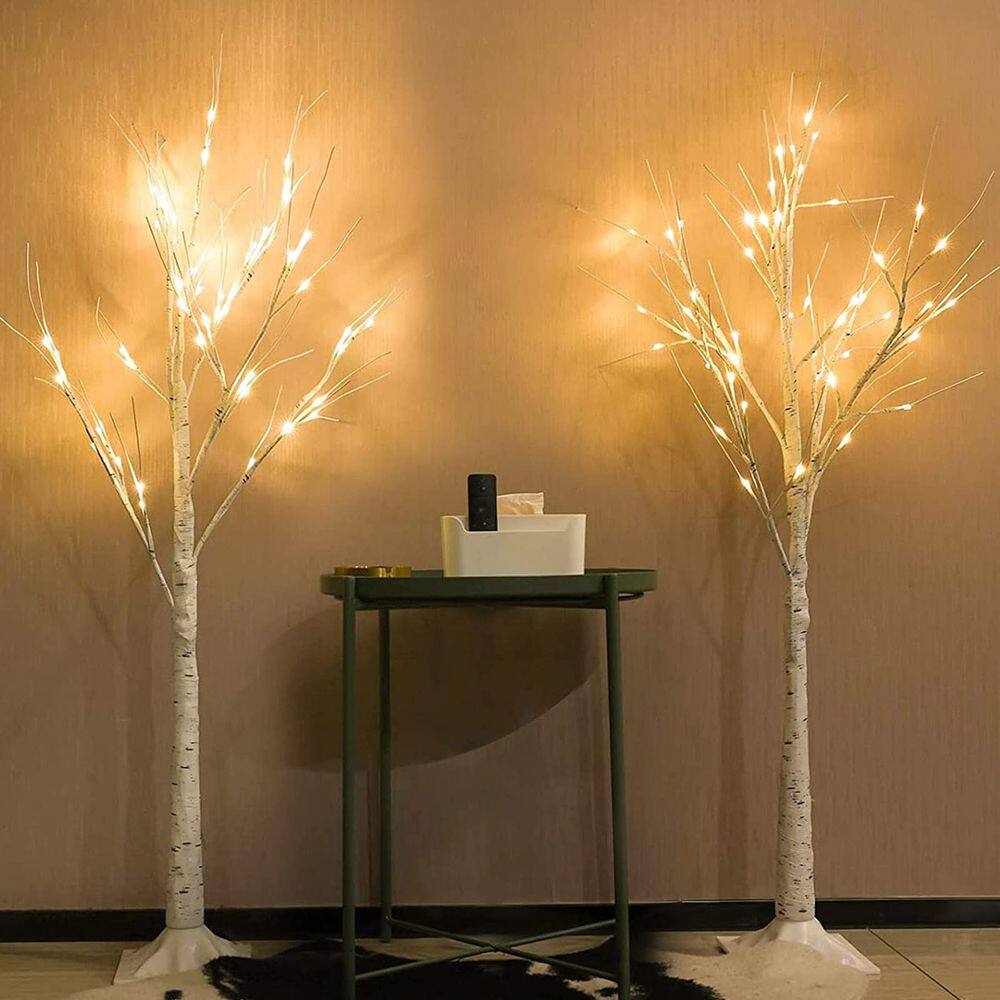 Árvore de Natal de bétula SANJICHA 4 pés com 96 luzes LED, pacote com 2