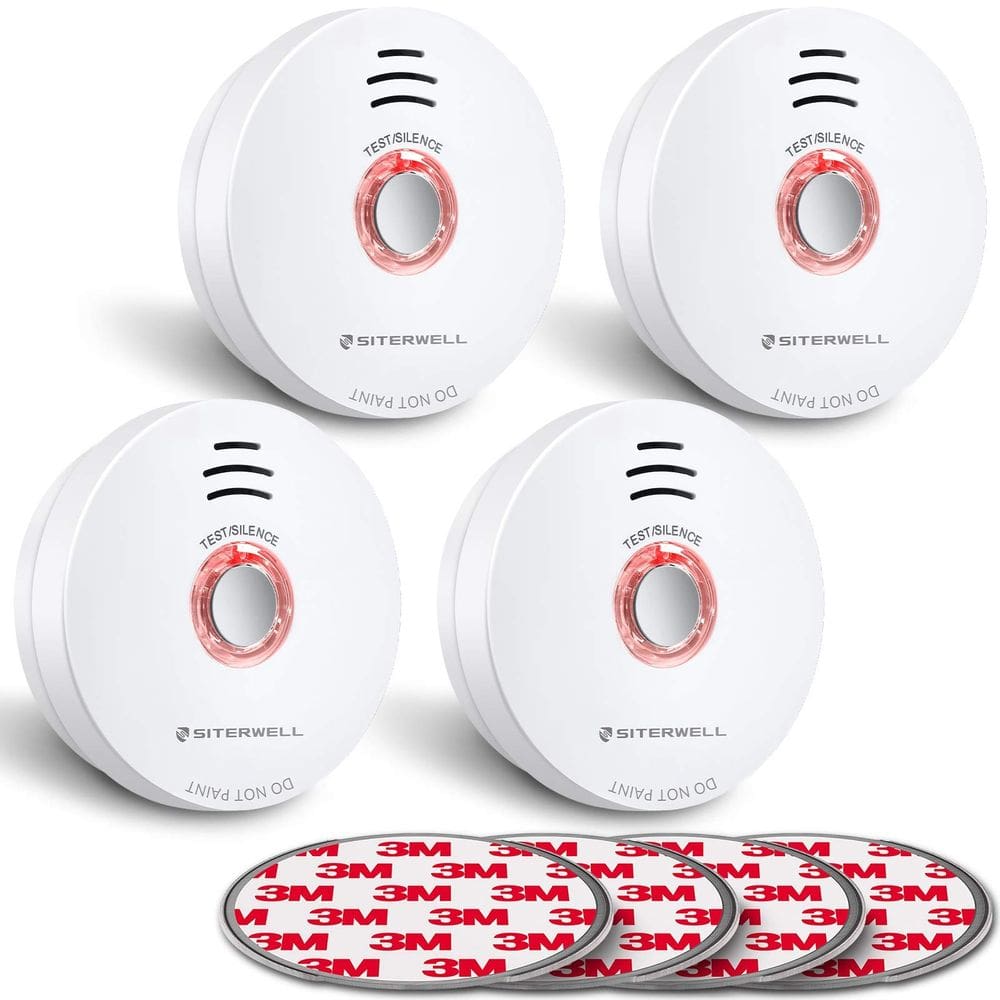 Detector de fumaça SITERWELL Alarme de incêndio de 10 anos com bateria, pacote com 4