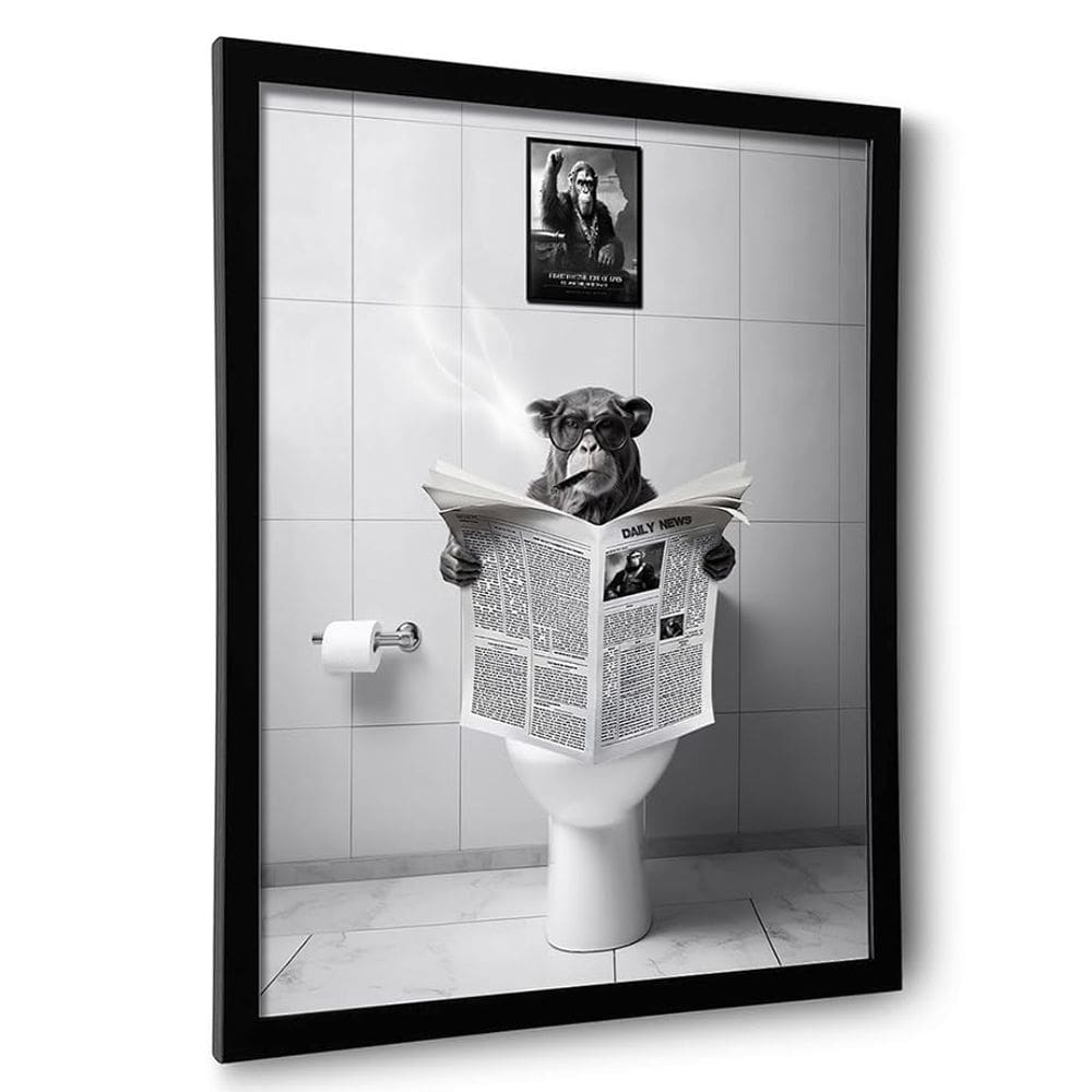Arte de parede Ardakar Funny Chimpanzé no banheiro 40x50cm emoldurada