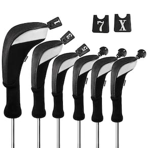 Conjunto de capas de cabeça de clube de golfe Andux, 6 peças de pescoço comprido, preto/preto