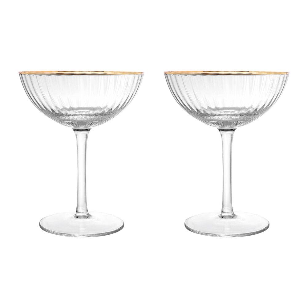 Cj 2 Taças de Vidro Canelado Coupe C/Fio Dourado Lines 250ml Wolff