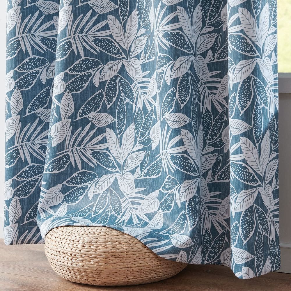 Cortinas Blackout Jinchan Blue Leaf Pattern, quarto de 24 cm