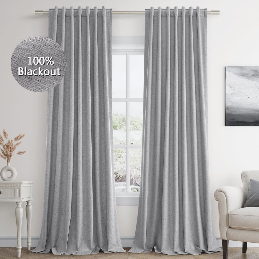 Cortinas Guken Light Grey Linen Blackout 213 cm de comprimento 2 painéis