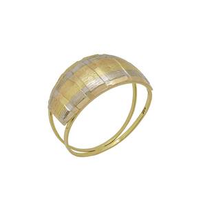 Anel 3 Cores Abaulado Ouro Dois Aros Bombe Largo Texturizado
