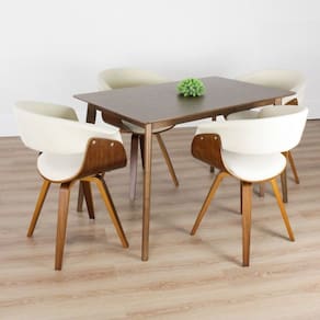 Conjunto Sala de Jantar Mesa Finlândia Nogueira 120x75cm com 4 Cadeiras Betina Giratória Creme