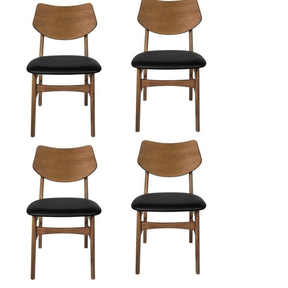 Kit 4 Cadeira Madeira Maciça e Pvc Edna Nogueira/Preto