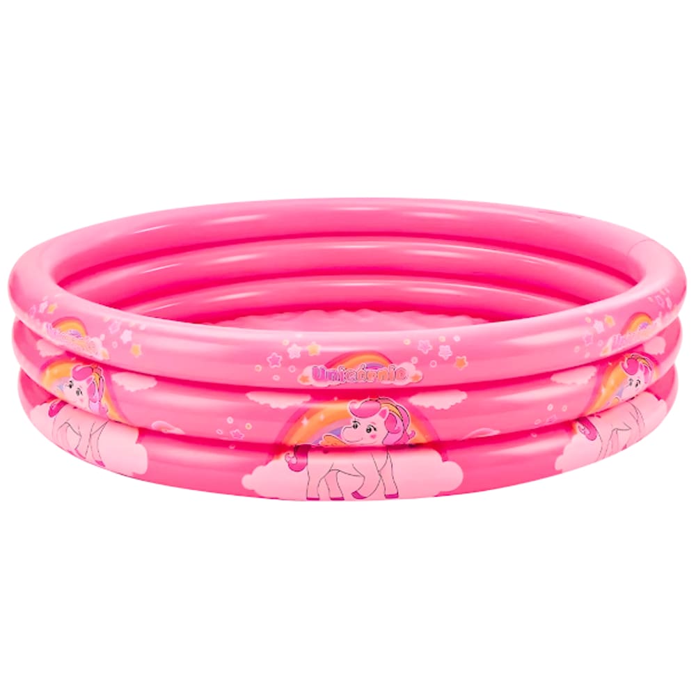 Piscina Inflavel 190L 121cm 3 Aneis Unicornio Rosa