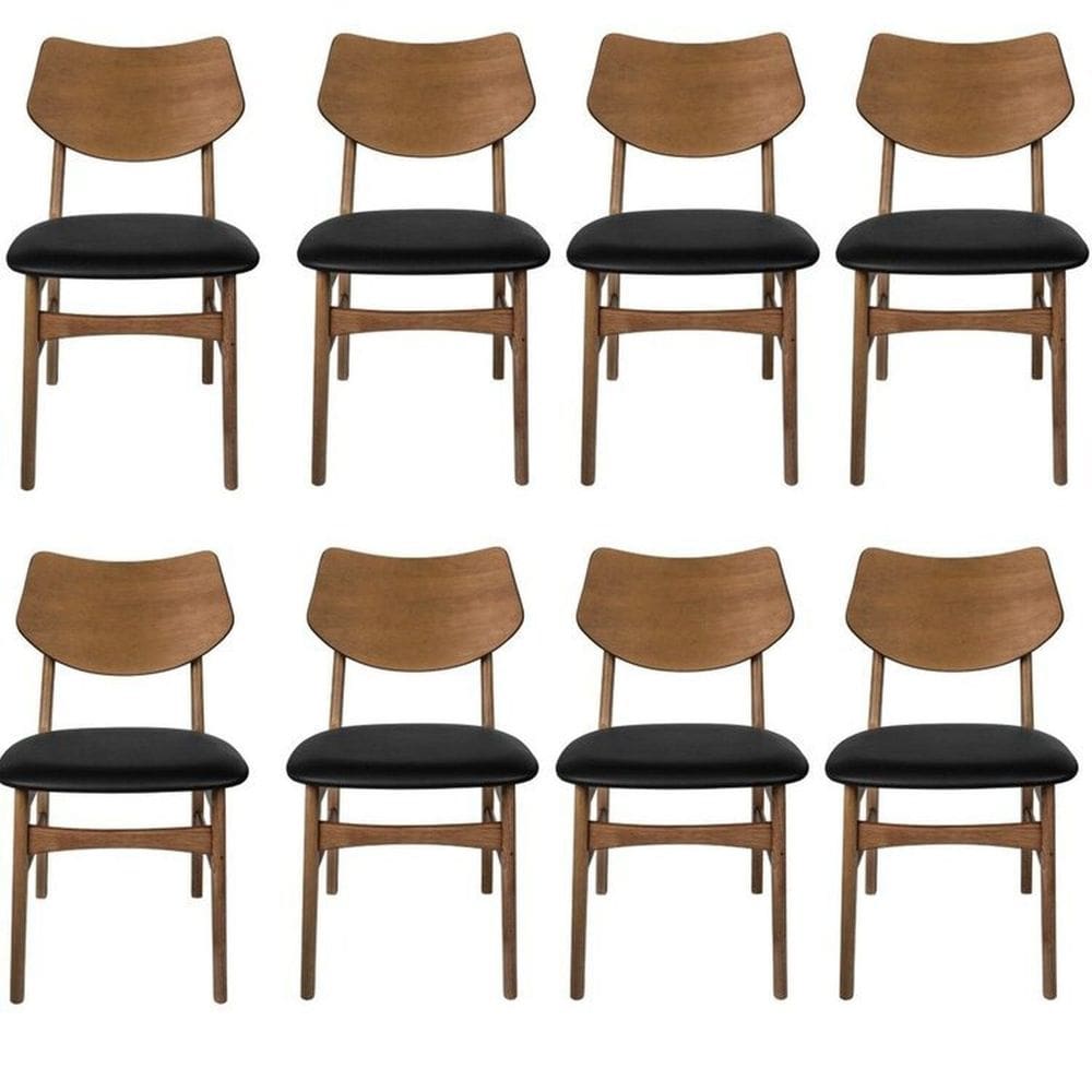 Kit com 8 Cadeiras Madeira Maciça e Pvc Edna Nogueira/Preto