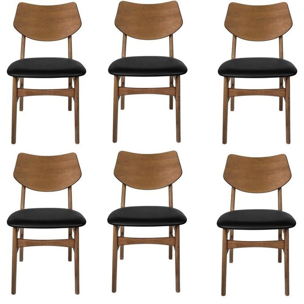 Kit com 6 Cadeiras Madeira Maciça e Pvc Edna Nogueira/Preto