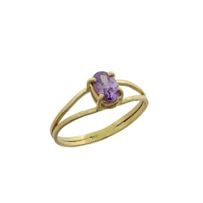 Anel Ametista Oval Ouro 18k Noivado Aro Duplo Solitário