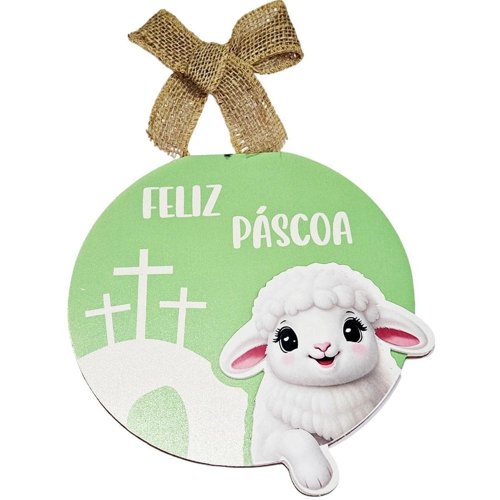 Placa Decorativa Pendurar Mdf Feliz Páscoa Ovelha Decoração
