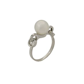 Anel Solitário Pérola Ouro Branco 18k Diamantes Naturais