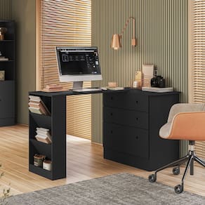 Conjunto Cômoda com Mesa Giratória e Armário Gamer Preto Qmovi