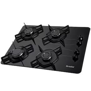 Cooktop 4 Bocas A Gás Braslar Pop Com Mesa De Vidro Preto Bivolt