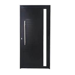 Porta Lambril 2,10x60 lado DIREITO L-25 no alum. preto c/puxador redondo e vidro lateral