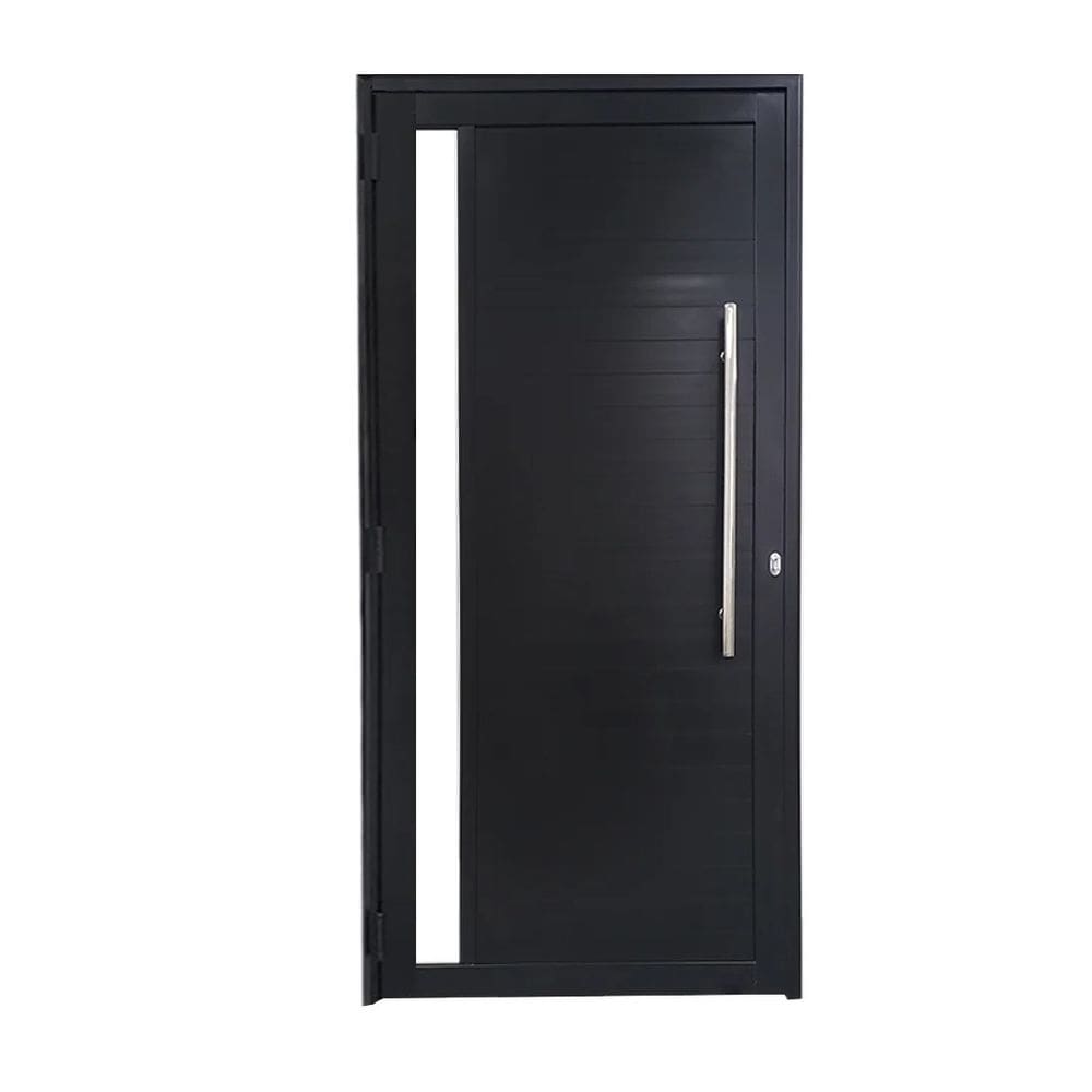 Porta Lambril 2,10x80 lado ESQUERDO Linha 25 no alumínio preto com puxador redondo e vidro lateral