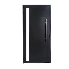 Porta Lambril 2,10x90 lado ESQUERDO L-25 no alum. preto c/puxador redondo e vidro lateral