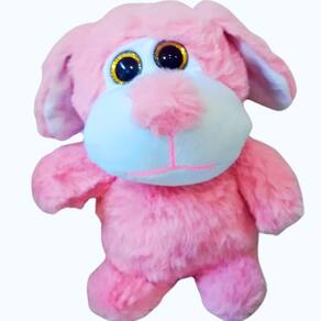 Brinquedo Pelucia Cachorrinho Rosa Olho de Vidro 20cm para Criança Presente Decoração