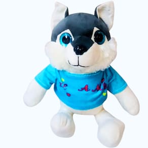 Brinquedo Pelucia Cachorrinho Azul Olho de Vidro 25cm para Criança Presente Decoração