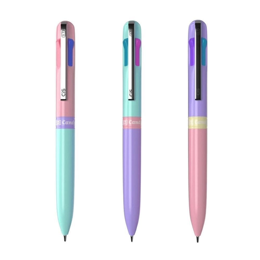 Kit 03 Canetas Esferográfica 0.7mm Candy com 4 Cores Multicolorida - CIS