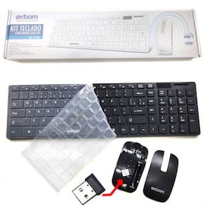Conjunto Teclado + Mouse sem Fio Wireless com Capa de Silicone preto tc06