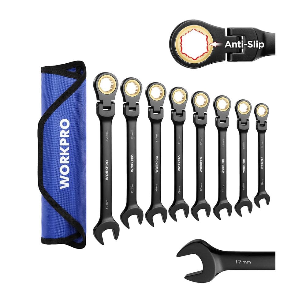 Conjunto de chaves combinadas com catraca WORKPRO, 8 peças, 8-17 mm