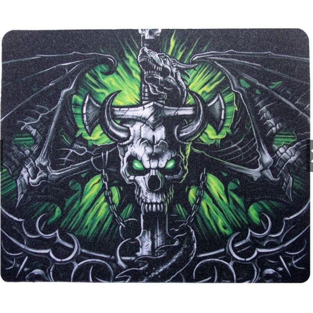 Mouse Pad Caveira Verde Antiderrapante 22x18cm - Exbom