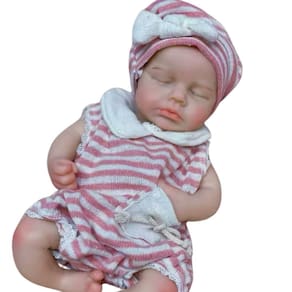 Bebê Reborn Menina Toda De Silicone Sólido Artesanal Olhos Fechados Cabelo Implantado Fio A Fio