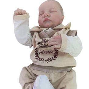 Bebê Reborn Menino Olhos Fechados Cabelo Pintado A Mão Corpo De Silicone De Vinil