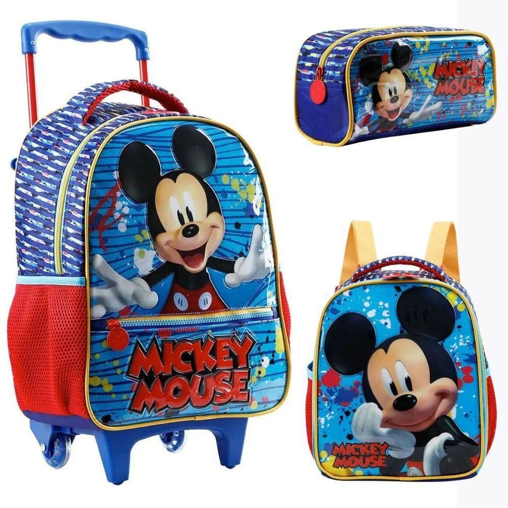 Kit Mochila Rodinha Lancheira Estojo Xeryus Mickey Mouse