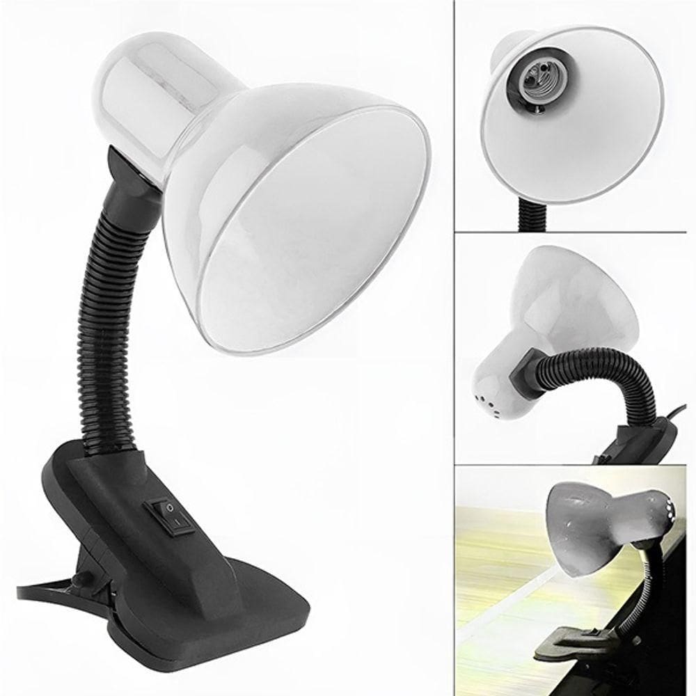 Luminária De Mesa Articulada Branca Com Garra Presilha Entrada E27 Bivolt Para Leitura