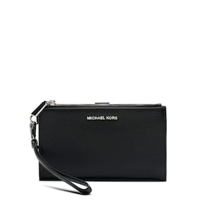 Pulseira Michael Kors Jet Set com zíper duplo em couro prateado/preto