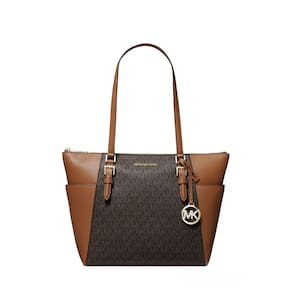 Sacola Michael Kors grande de couro com zíper (bolota marrom)