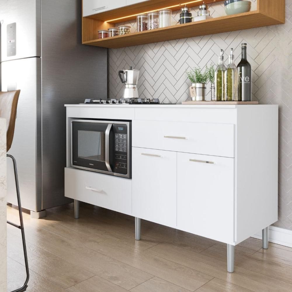 Balcão Armário de Cozinha Para Cooktop 1,40m 5 Bocas 2 Portas Turim