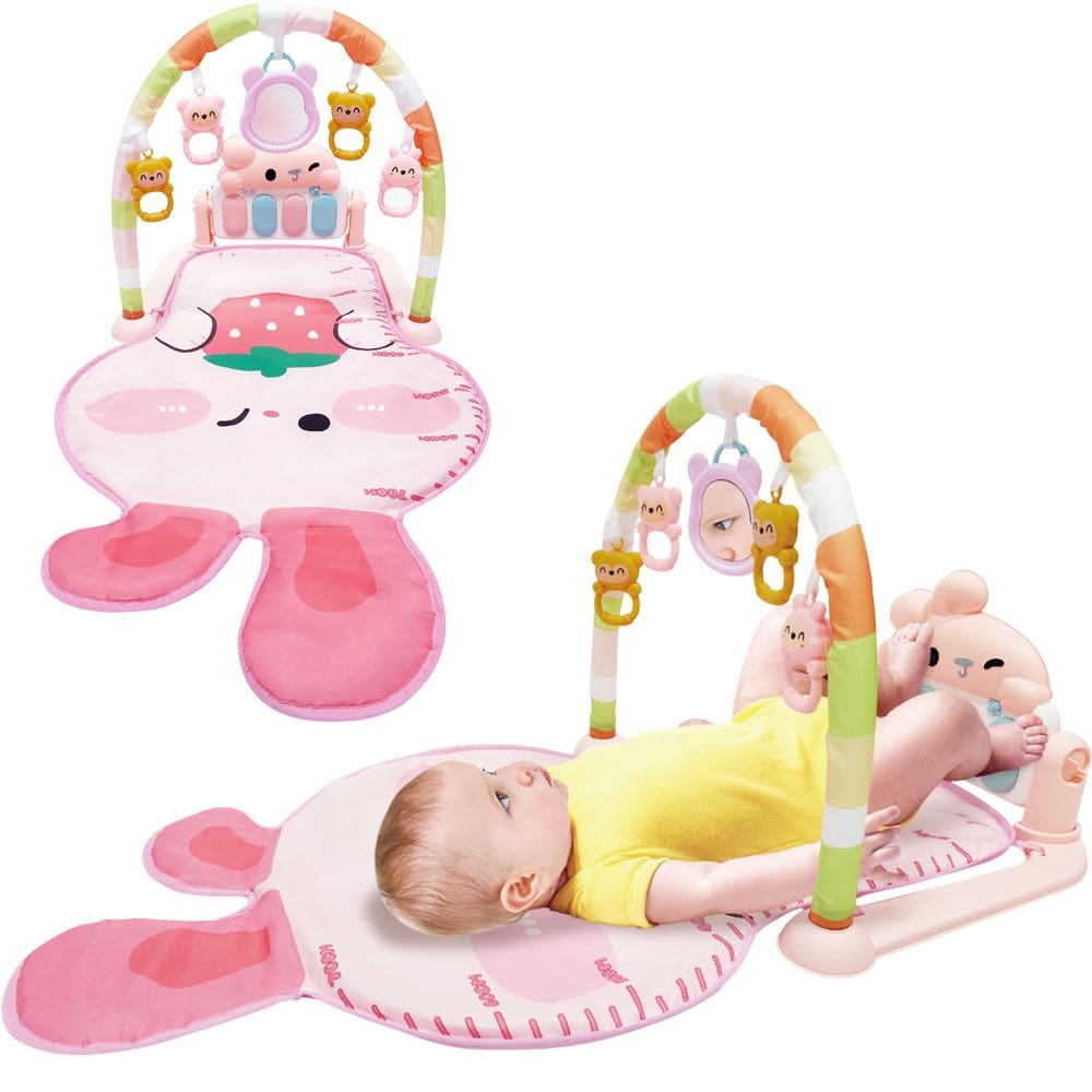 Tapete de Atividades Bebê Mobile Melodia Diversão Musical com Luzes, Sons e Brinquedos Interativos Coelho Rosa