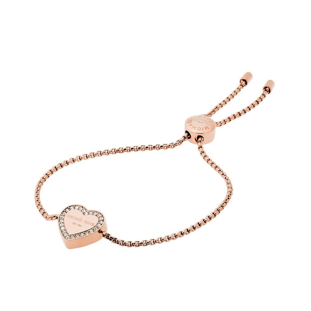 Pulseira Michael Kors em aço inoxidável com coração em ouro rosa para mulher