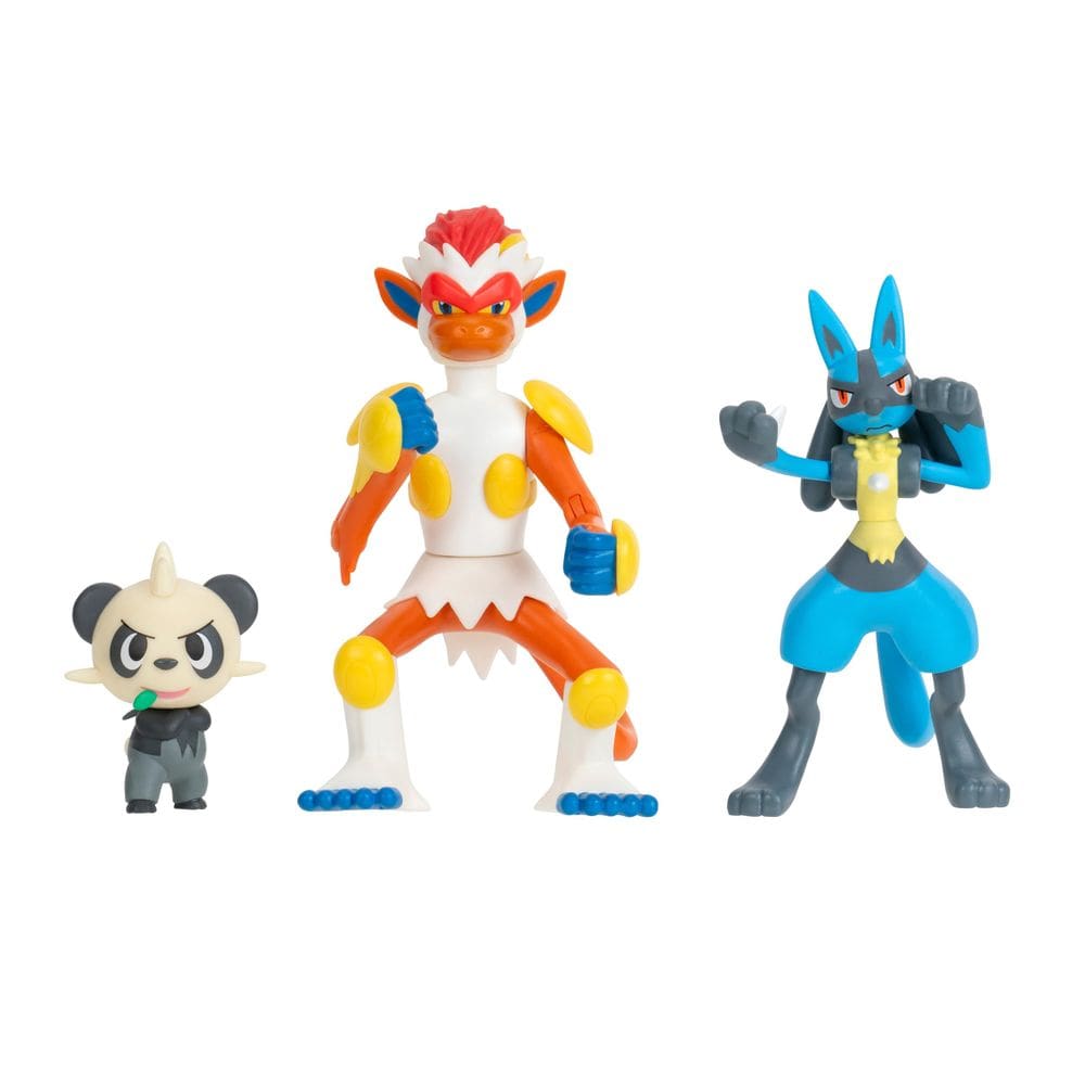Conjunto de figuras Pokémon Battle Pancham, Lucario e Infernape