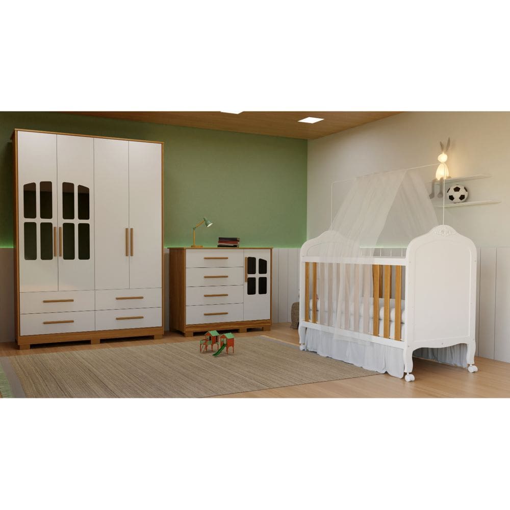 Quarto Completo Bebê Moveis Peroba Provençal Charlo Elo MDF