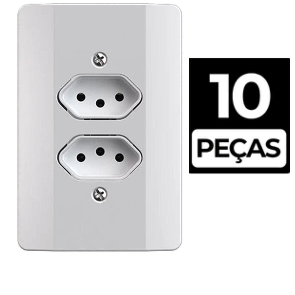 Kit 10 Conjunto Tomada Dupla 10A Branco Mec-Tronic