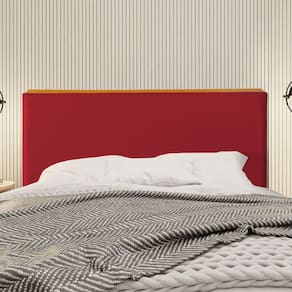 Cabeceira Cama Box Casal 1,40m Estofada Detalhe em Madeira Java Veludo Vermelho