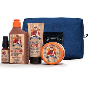 Kit Viagem Ironjack Shampoo + Creme de Pentear + Óleo + Pomada + Necessaire Barba Forte