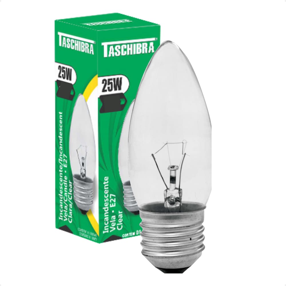 Kit 6 Lâmpadas Incandescente Taschibra Vela 25W E27 Clara 220V