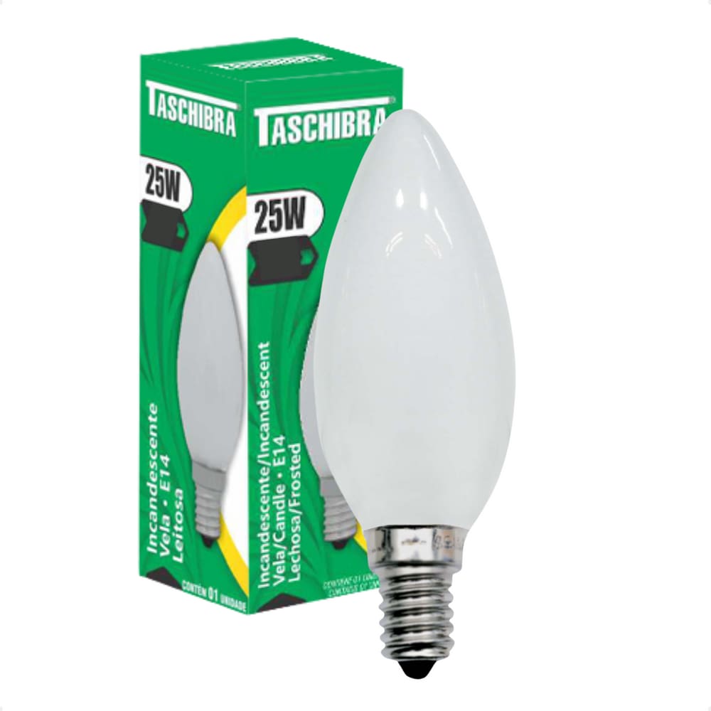 Kit 10 Lâmpadas Incandescente Taschibra Vela 25W E14 Leitosa 110V