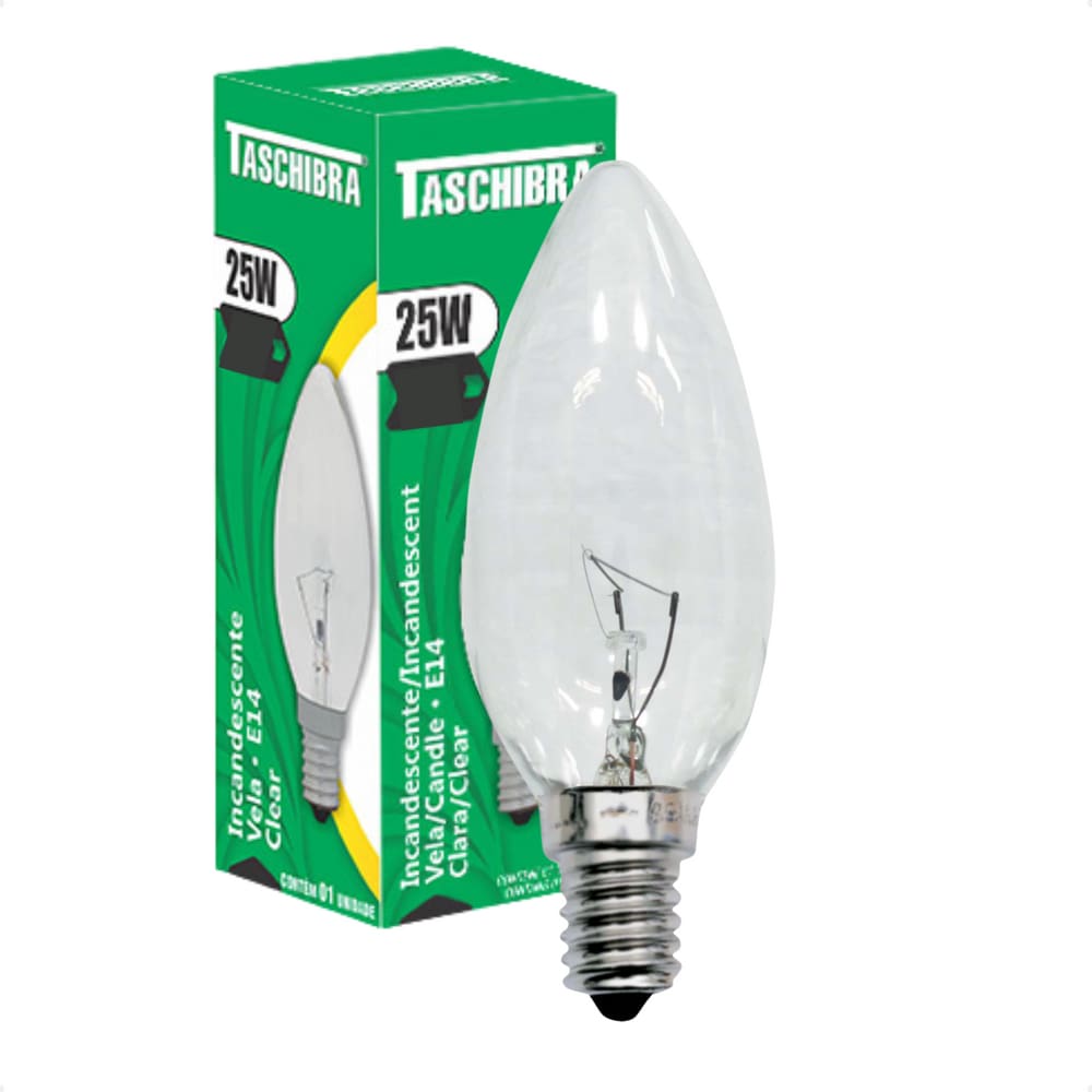 Kit 8 Lâmpadas Incandescente Taschibra Vela 25W E14 Clara 220V
