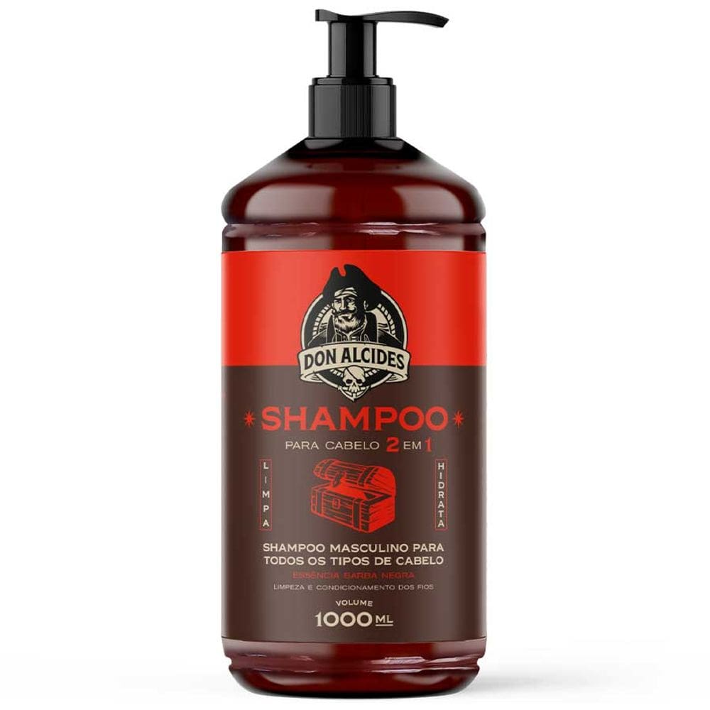 Shampoo Barba Negra 1 Litro Barbearia 2 em 1 - Limpa e Condiciona Don Alcides
