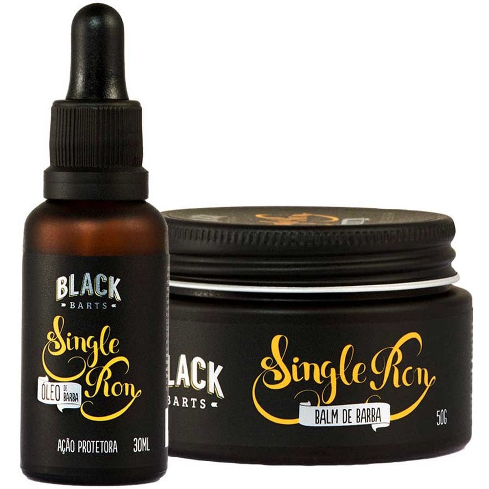 Kit Barba Balm em Cera + Óleo Hidratante Single Ron Black Barts
