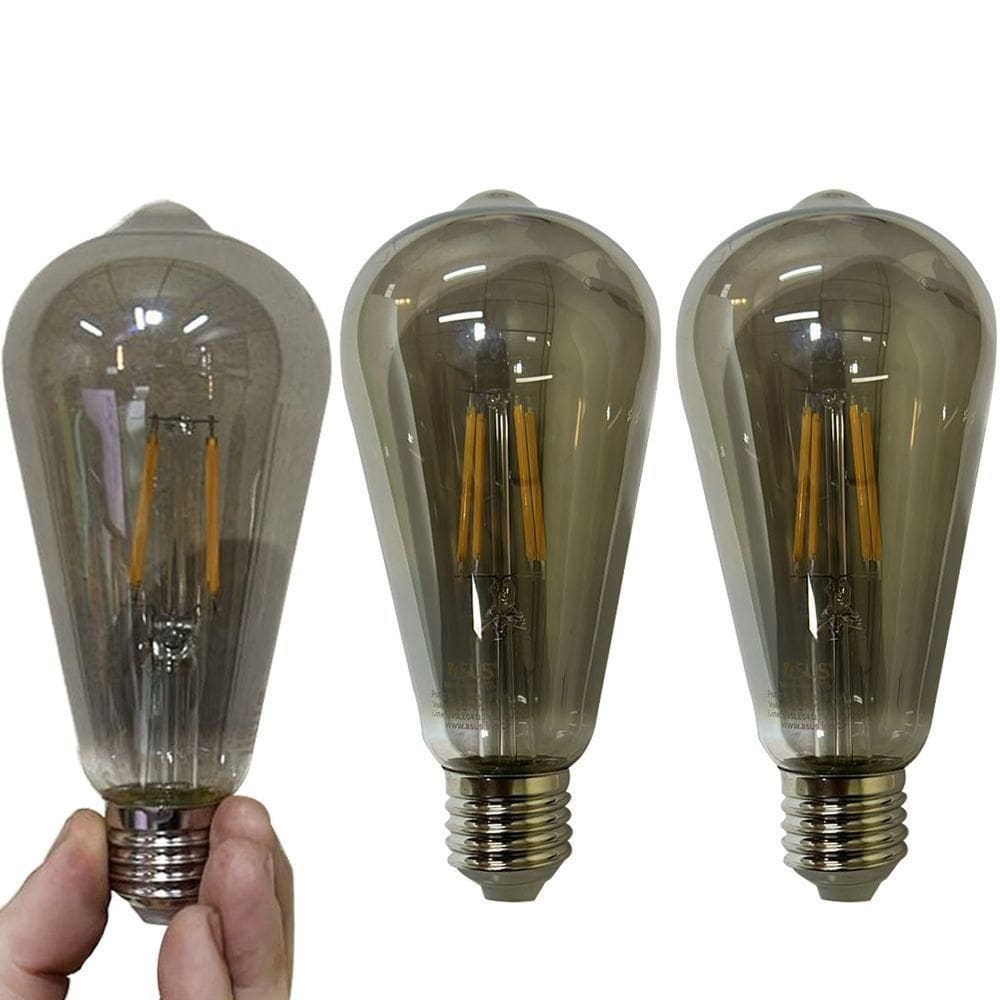 Lampada Led Multi Filamento 30w Fume Luz Kit 3 Uni Iluminaçao Casa Quarto Sala Garagem Branco Quente Decoraçao Vintage
