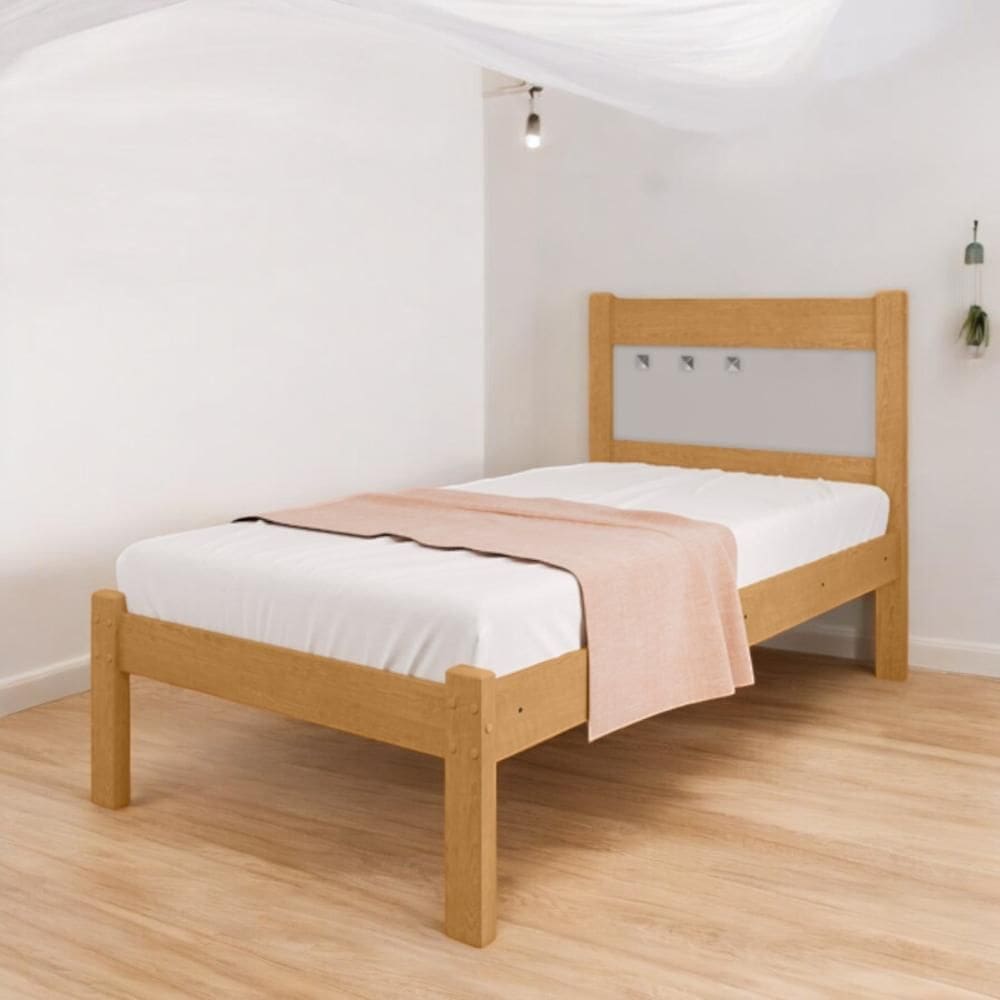 Cama Solteiro Berli Naturalle e Off White com Colchão